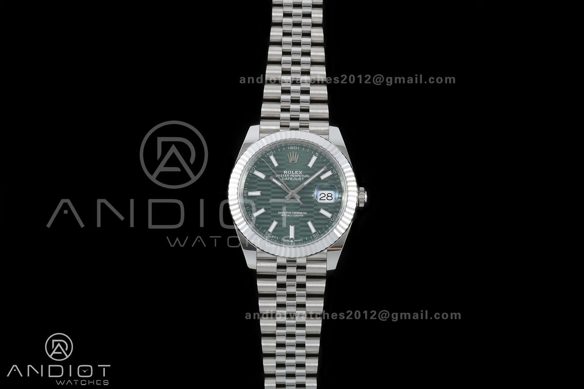 DateJust 41 126334 GOLD Maker 1:1 Best Edition Green Textured Stick Dial on Jubilee Bracelet JH3235 (Free Sprung)